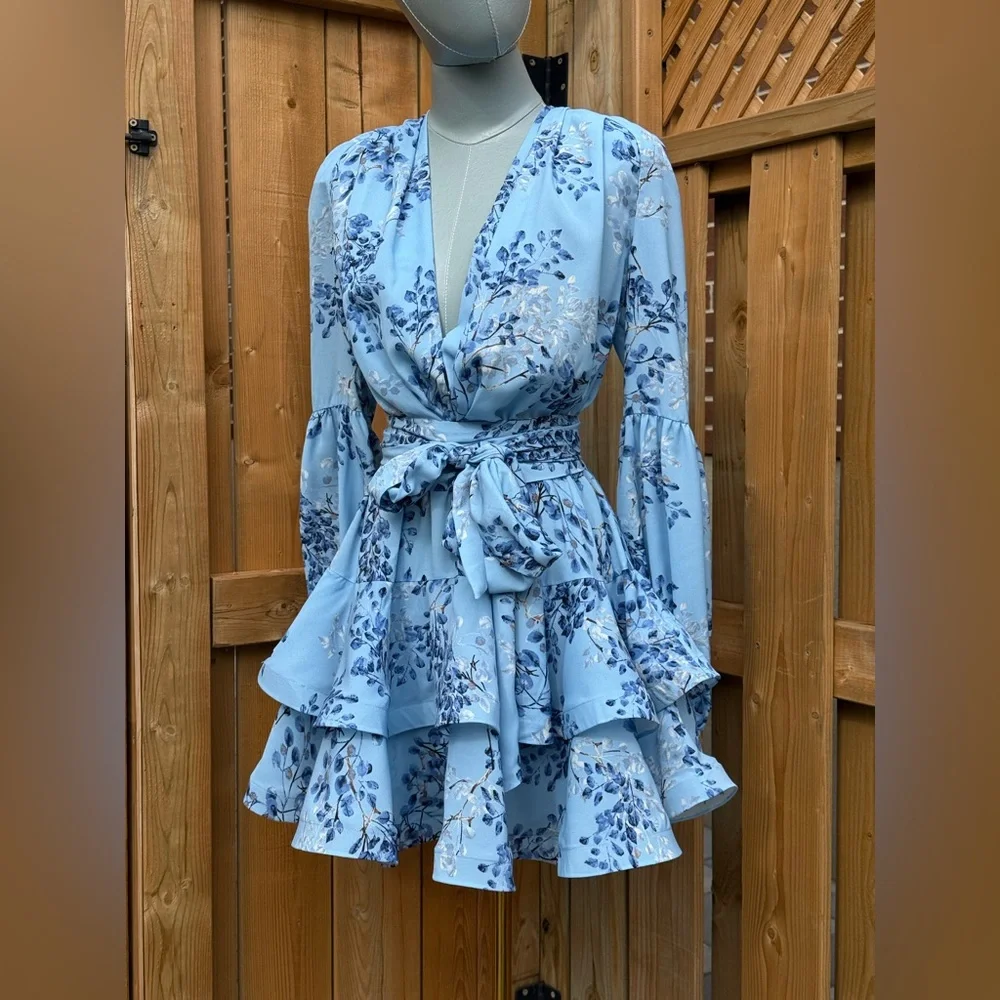 🆕 BRONX & BANCO 🧿 NWOT Bedouin Blue Poppy Tiered Mini Dress - Sz XS US